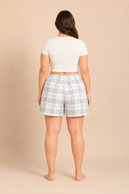 Pastel Blue Check Women's Cotton Shorts Only