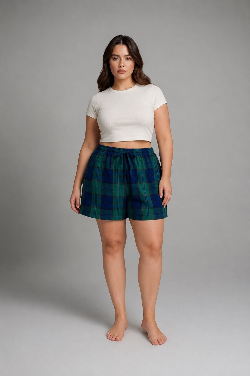 Emerald Check Women's Cotton Shorts