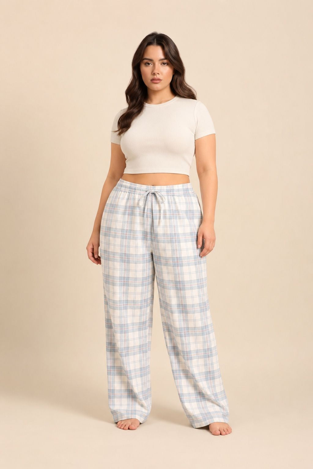 Pastel Blue Check Women's Cotton Pajama