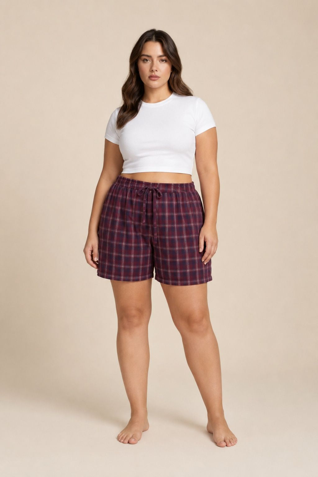 Ruby Check Cotton Women's Curve Shorts