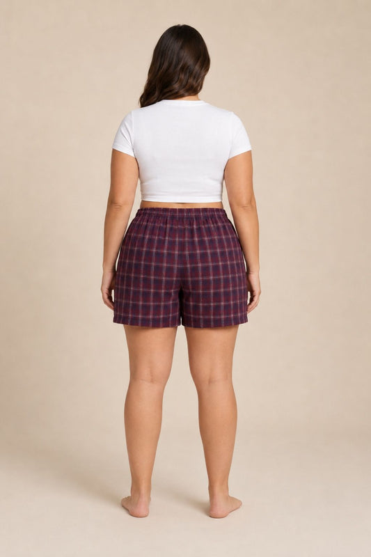 Ruby Check Cotton Women's Curve Shorts Only