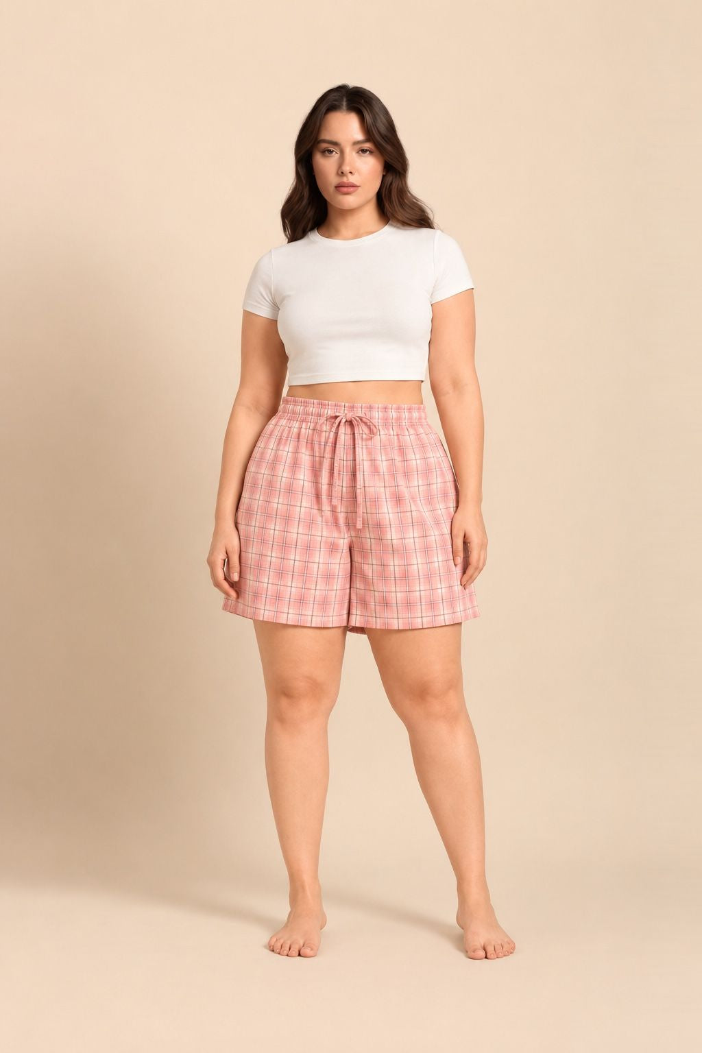 Pink Check Women's Cotton Shorts