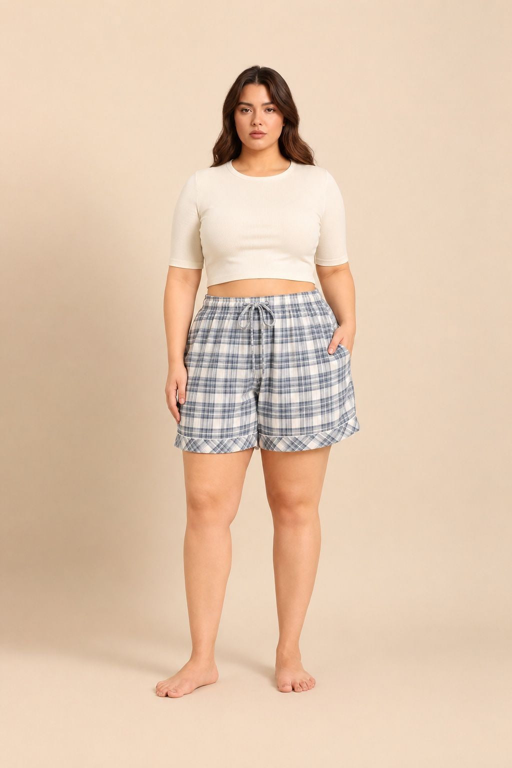 Ivana Check Women's Cotton Twill Shorts Only