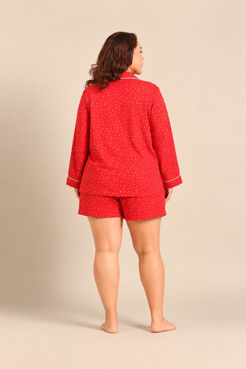 Minnie Polka Viscose Women's Curve Shorts Set - Full Sleeves