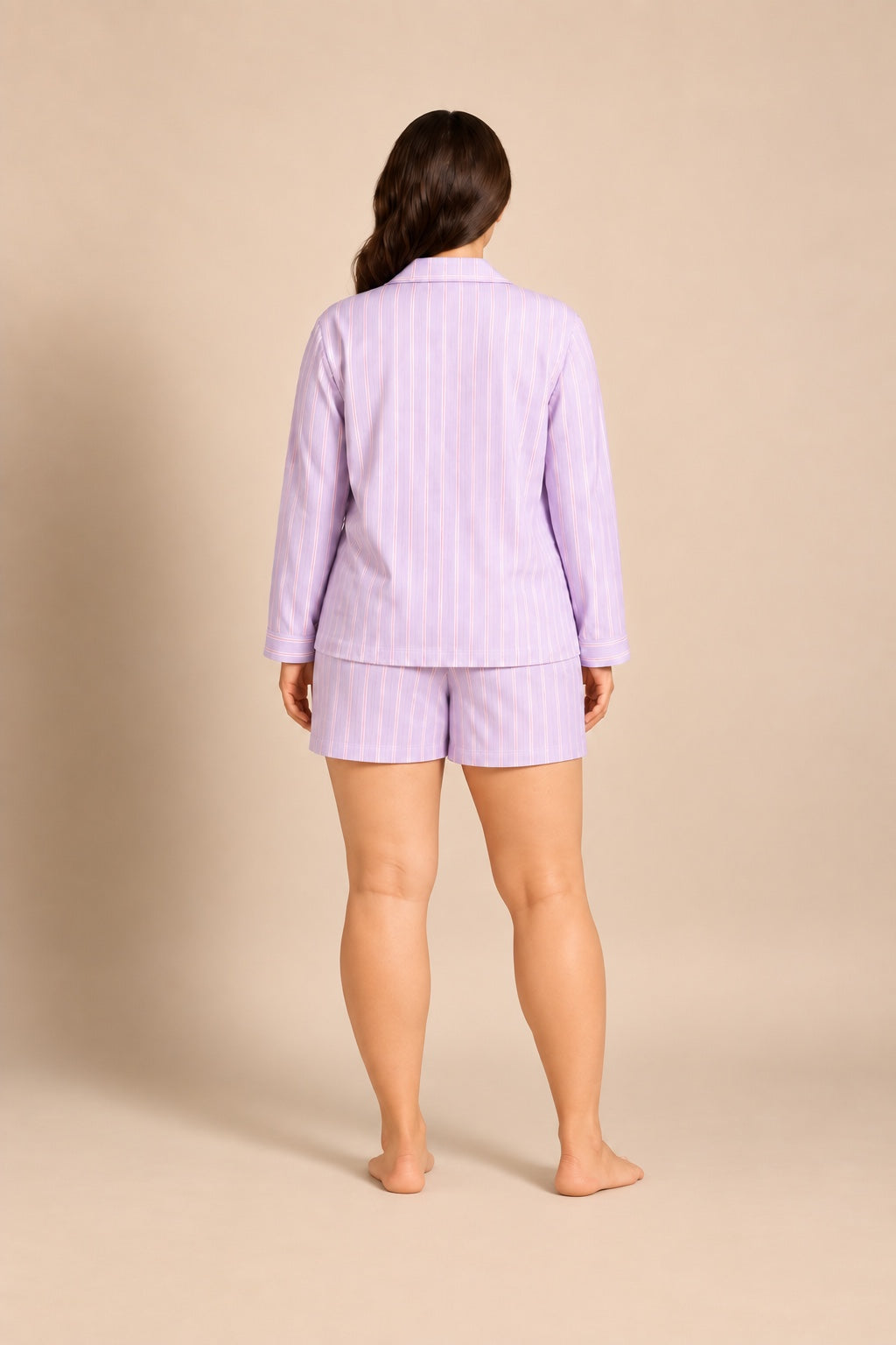 Mia Lilac Viscose Twill Women's Curve Shorts Set - Full Sleeves