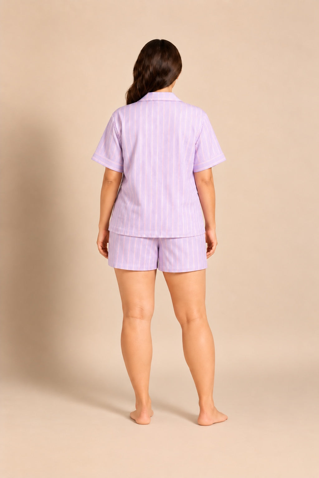 Mia Lilac Viscose Twill Women's Curve Shorts Set - Half Sleeves