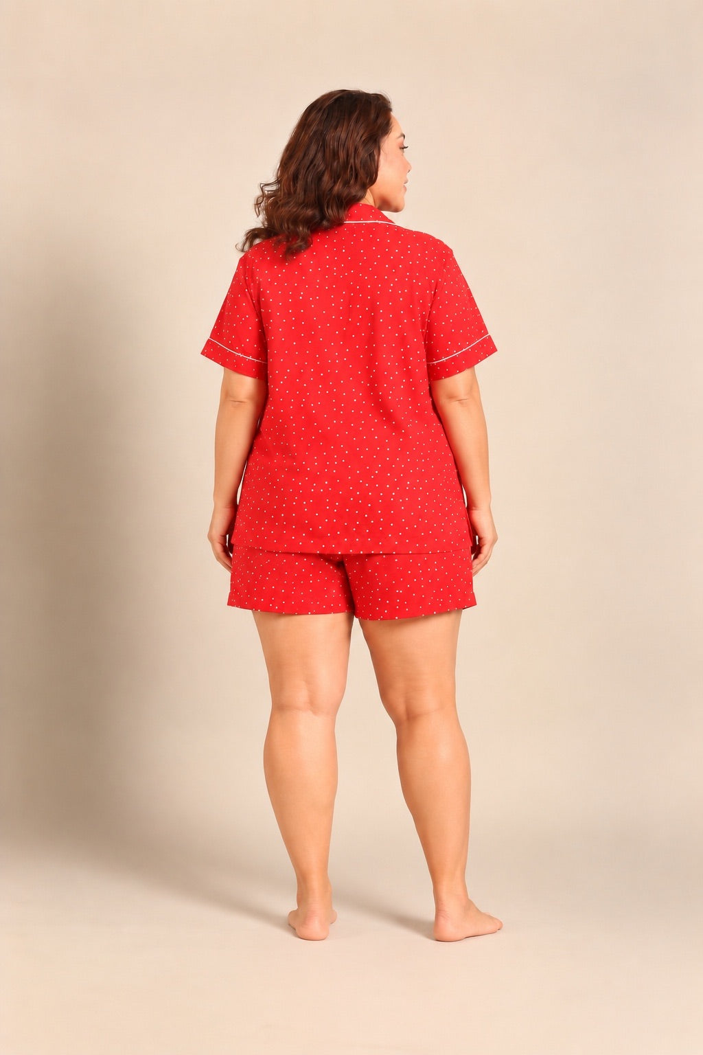 Minnie Polka Viscose Women's Curve Shorts Set - Half Sleeves