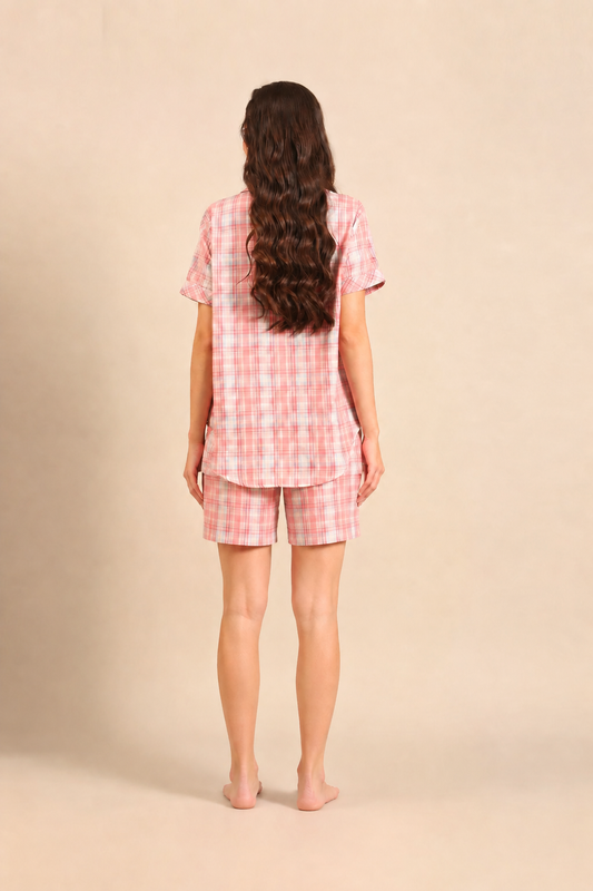 Blair Check Cotton Women's Shorts Set - Half Sleeves