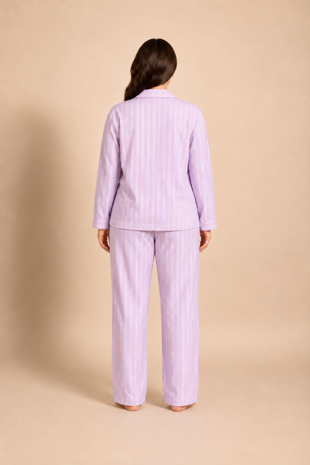 Mia Lilac Viscose Twill Women's Curve Pajama Set - Full Sleeves
