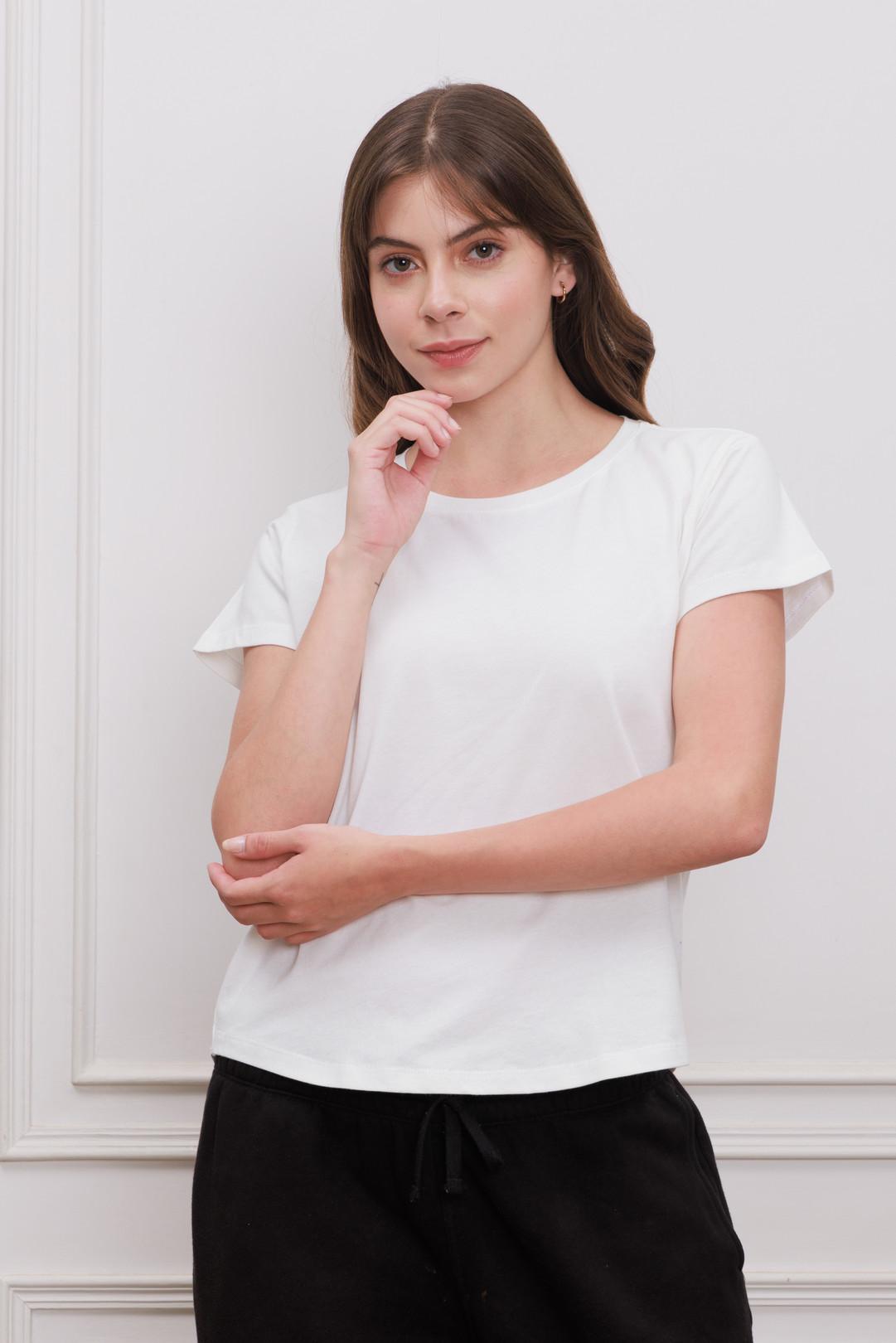 Bella White Knitted Crew Neck Women's T-shirt