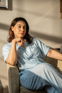 Seaside Blue Cotton Women's Curve Pajama Set