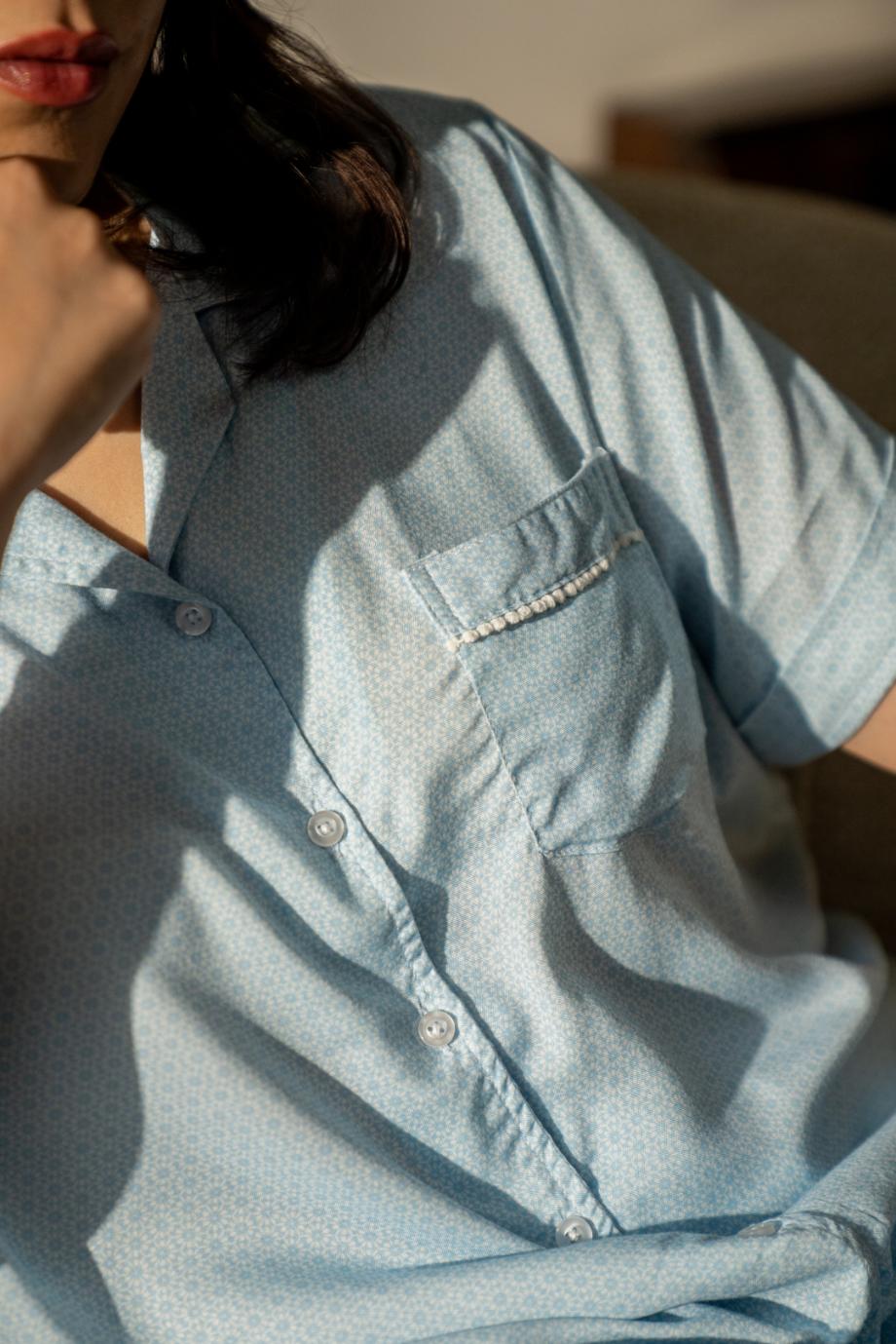 Seaside Blue Cotton Women's Curve Pajama Set