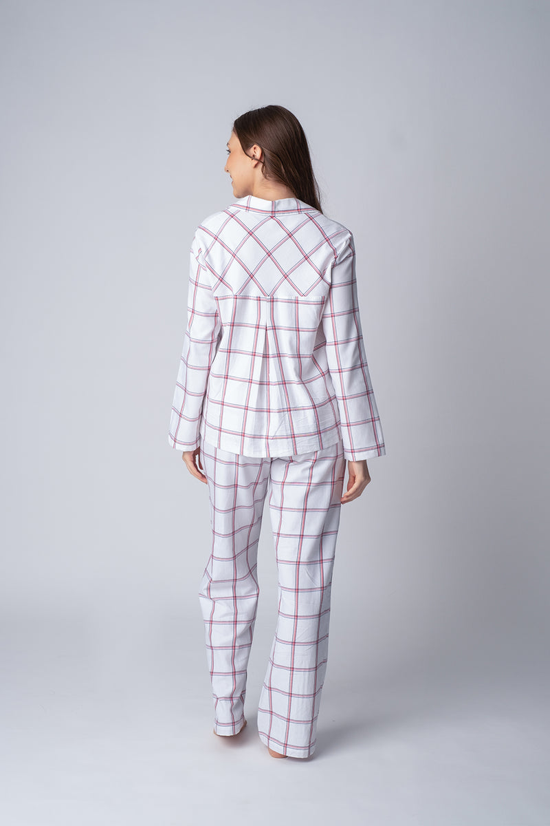 Madeline White Soft Cotton Women's Pajama Set - Full Sleeves