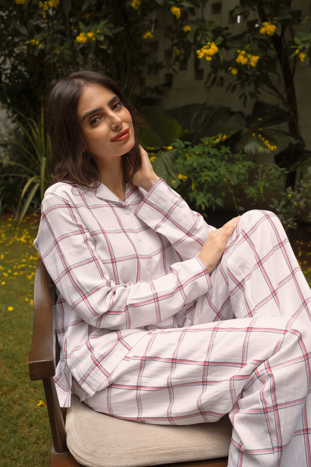 Madeline White Soft Cotton Women's Pajama Set - Full Sleeves