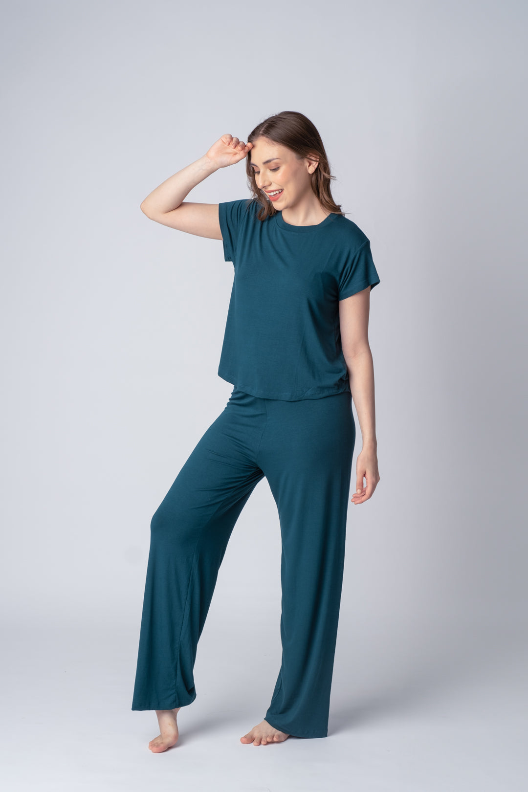 Bottle Green Lucy Butter-Soft Bamboo Knit Women's Half Sleeve  Pajama Set
