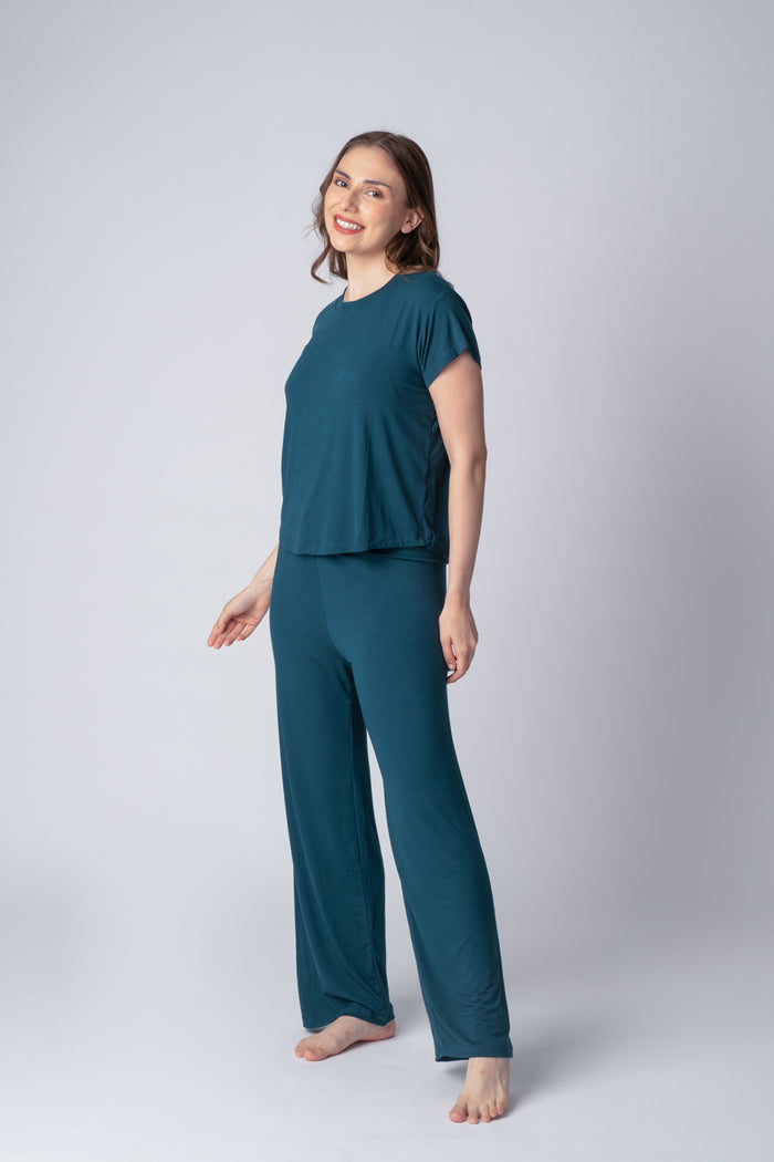 Bottle Green Lucy Butter-Soft Bamboo Knit Women's Half Sleeve  Pajama Set