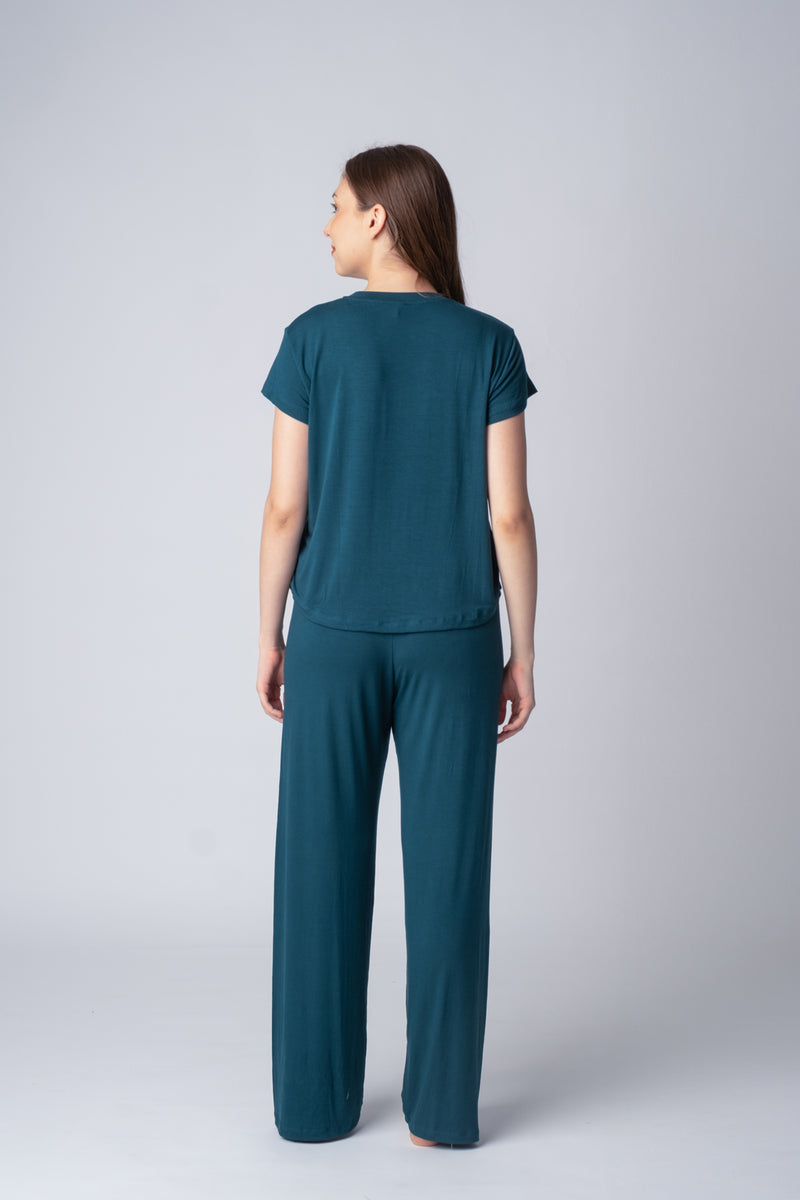 Bottle Green Lucy Butter-Soft Bamboo Knit Women's Half Sleeve  Pajama Set