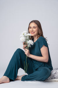 Bottle Green Lucy Butter-Soft Bamboo Knit Women's Half Sleeve  Pajama Set