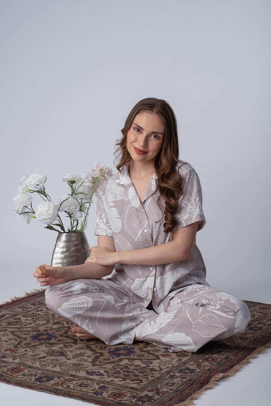 Hazel Leaf Soft Cotton Women's Pajama Set