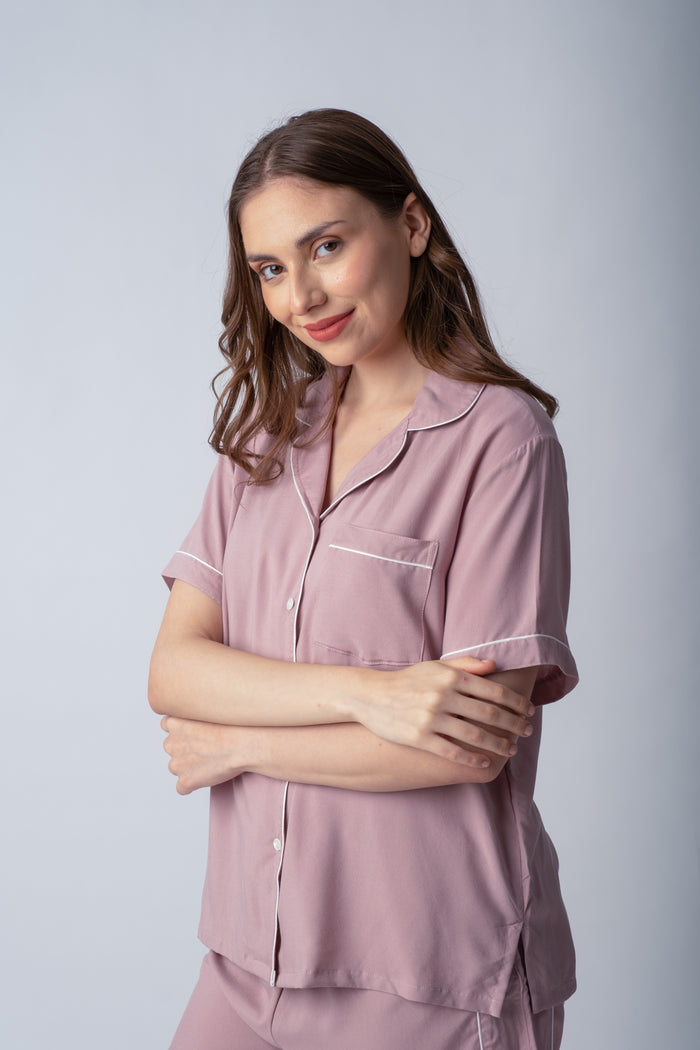 Emily Mauve Soft Cotton Women's Shorts Set
