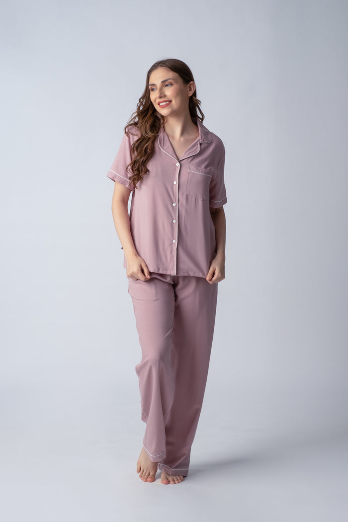 Emily Mauve Soft Cotton Women's Pajama Set - Half Sleeves
