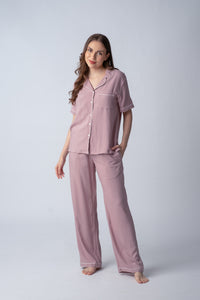 Emily Mauve Soft Cotton Women's Pajama Set - Half Sleeves