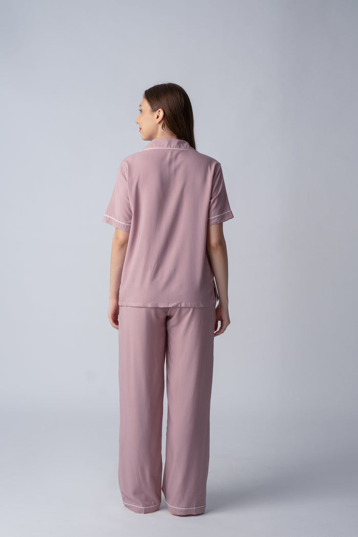 Emily Mauve Soft Cotton Women's Pajama Set - Half Sleeves