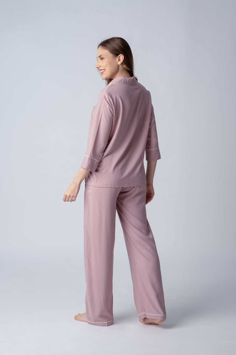 Emily Mauve Soft Cotton Women's Pajama Set - 3/4th sleeves