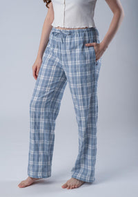 Dusty Blue Checked Soft Cotton Women's Pajama
