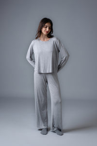 Grey Lucy Butter-Soft Cotton Knit Women's Pajama Set- Full Sleeves