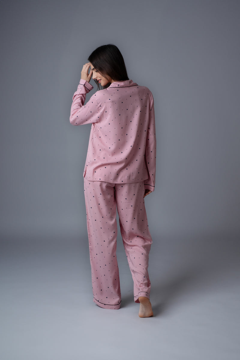 Mickey Pink Cotton Women's Pajama Set- Full Sleeves