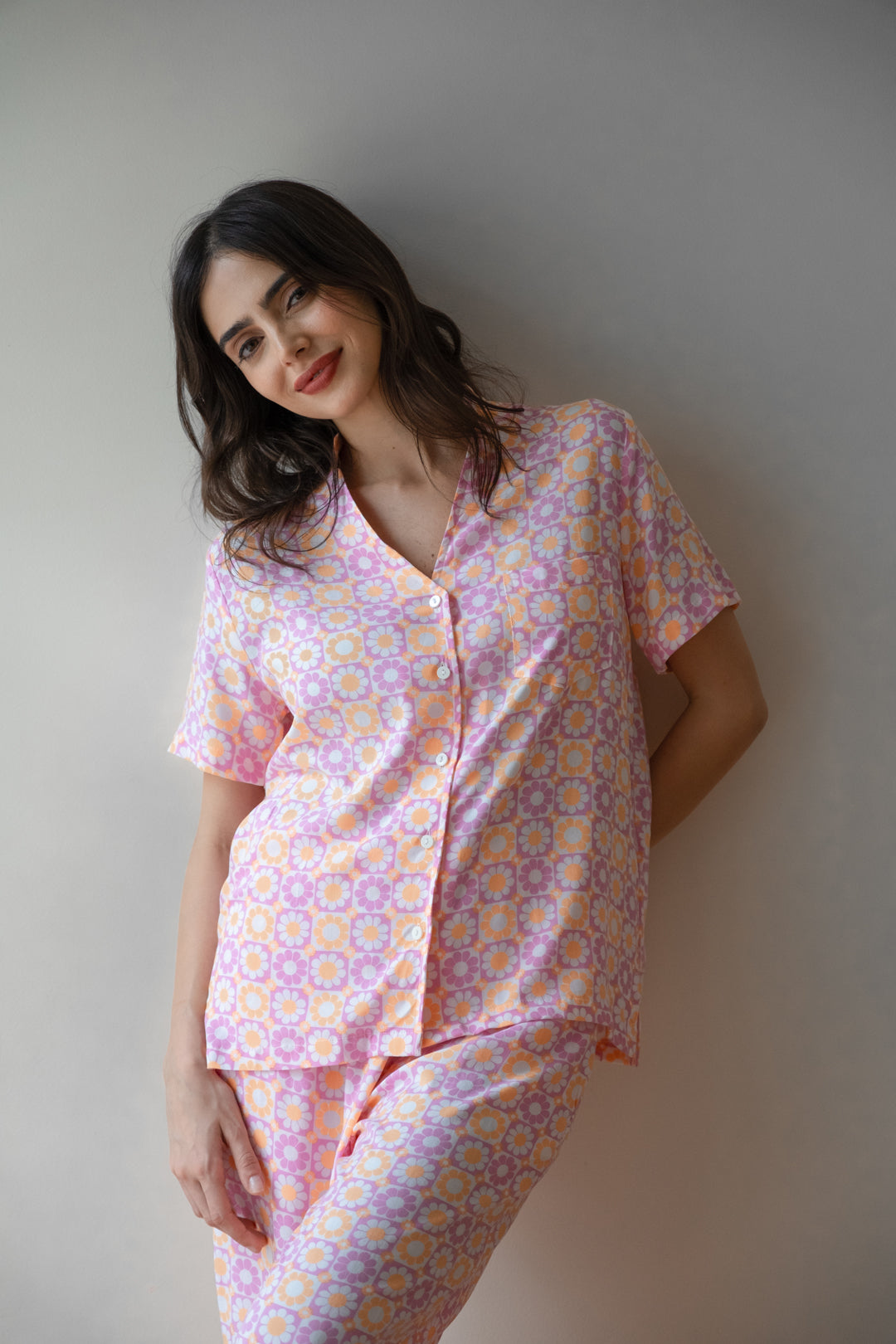 Irene Pink Floral Printed Cotton Blend Women's Pajama Set