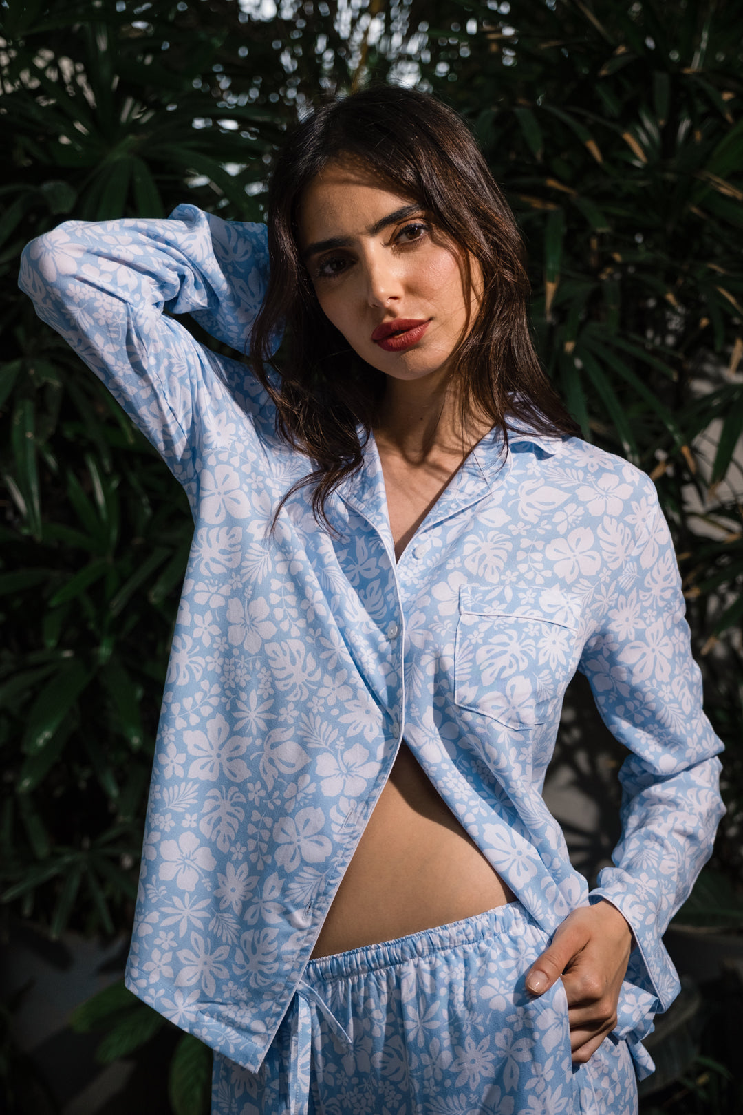 Bella Blue Printed Cotton Blend Women's Pajama Set - Full Sleeves