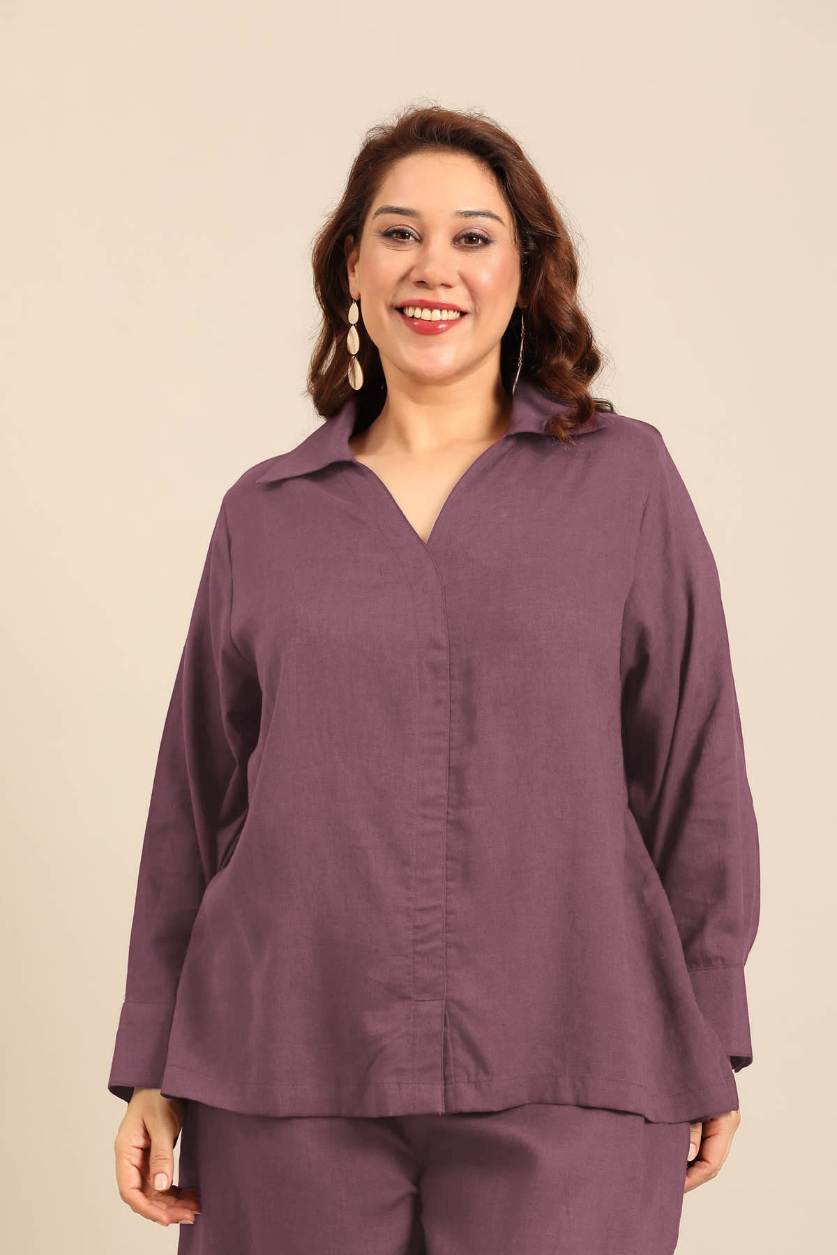 Elora Mauve Linen Blend Women's Co-ord Set
