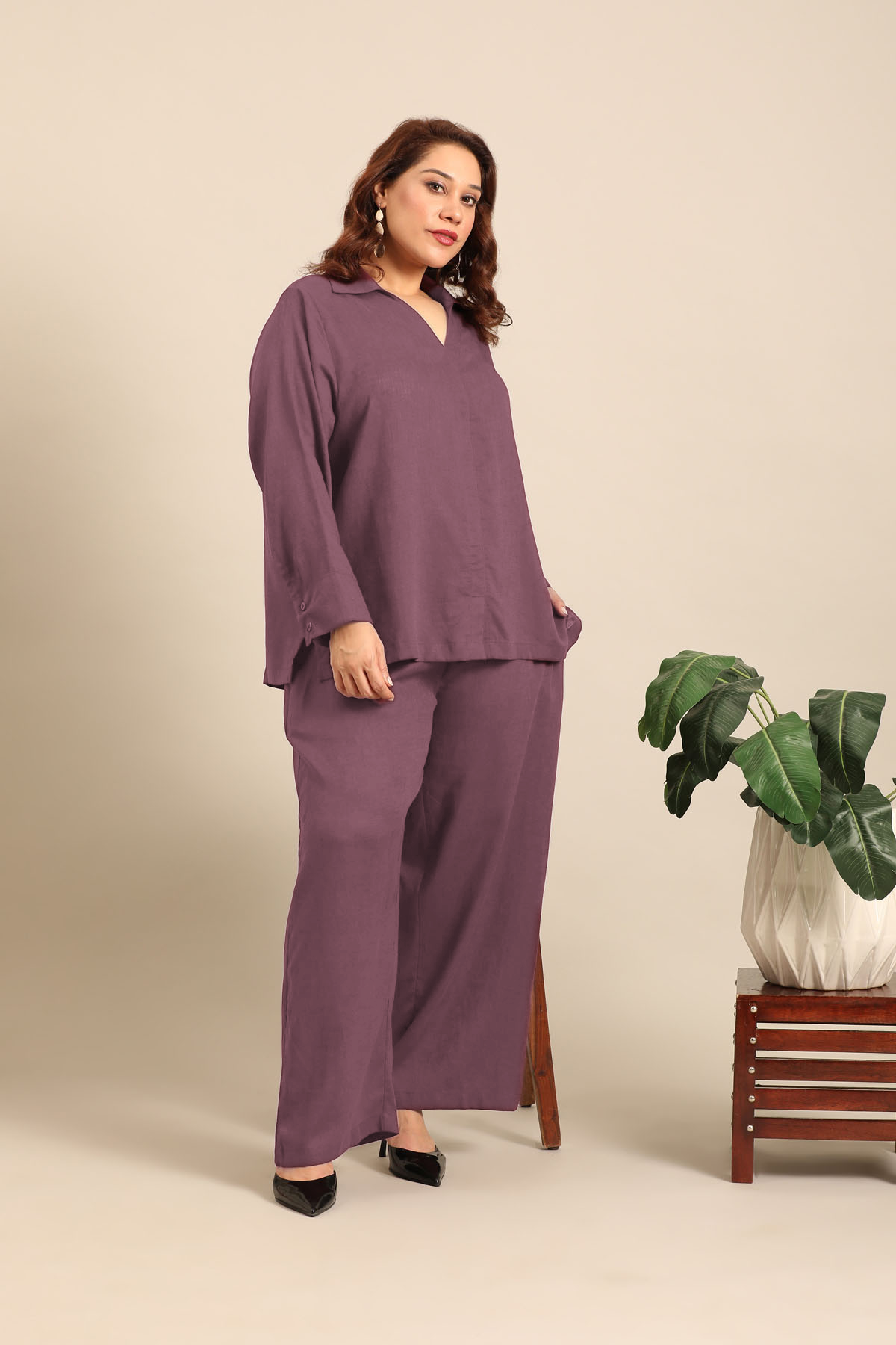 Elora Mauve Linen Blend Women's Co-ord Set