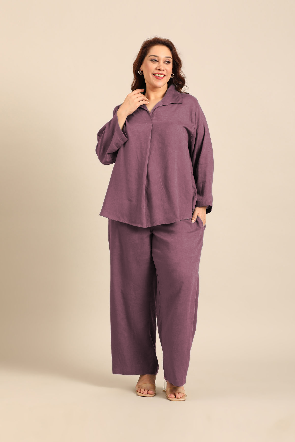 Estelle Mauve Linen Blend Women's Co-ord Set