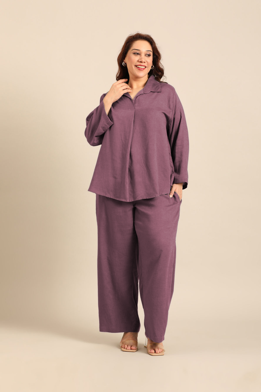Estelle Mauve Linen Blend Women's Co-ord Set