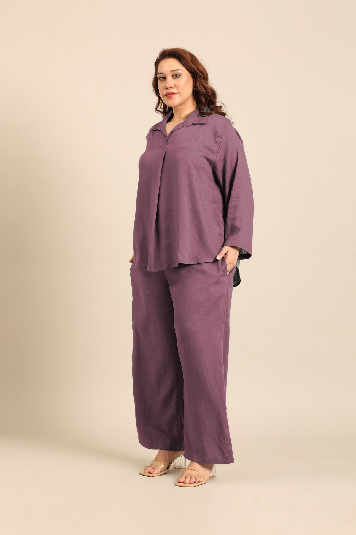 Estelle Mauve Linen Blend Women's Co-ord Set