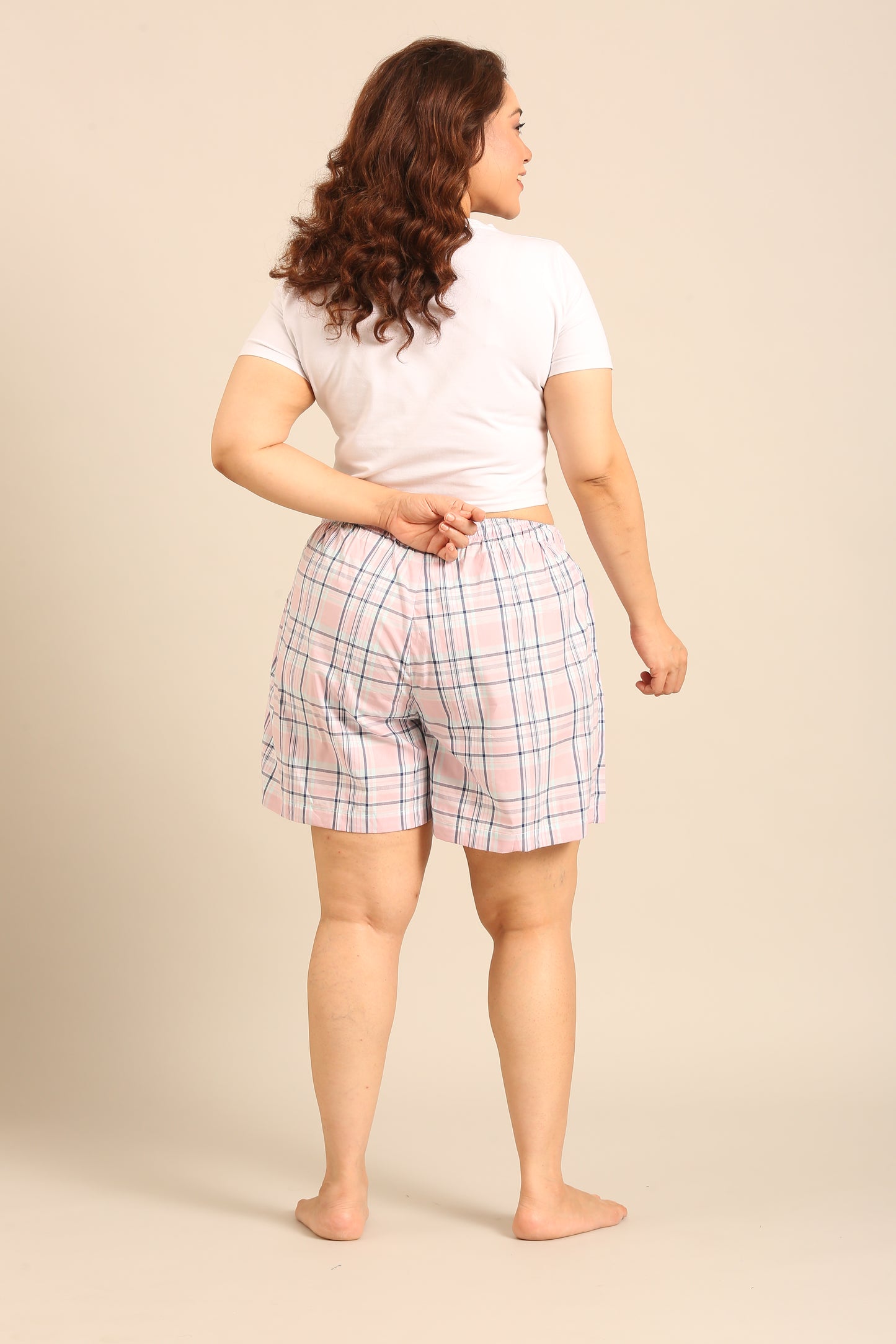 Annette Check Cotton Women's Curve Shorts Only