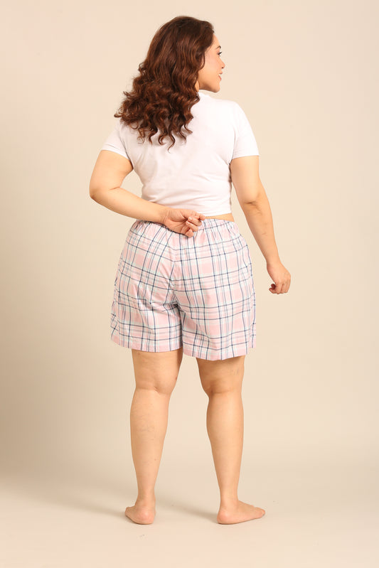 Annette Check Cotton Women's Curve Shorts Only