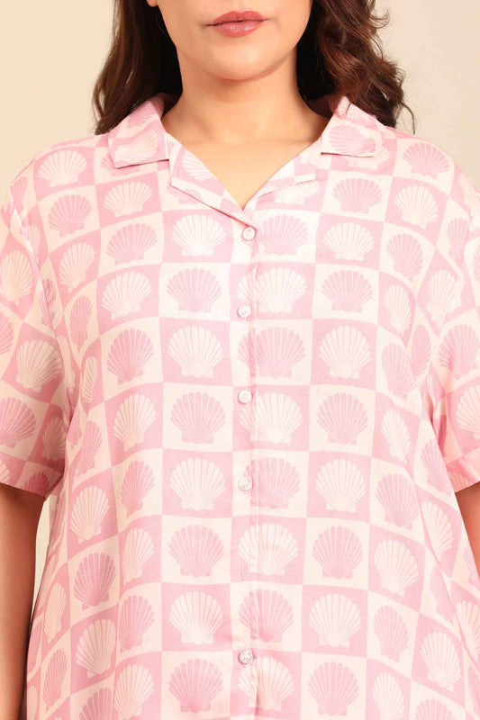 Moana Shells Viscose Women's Curve Pajama Set - Half Sleeves