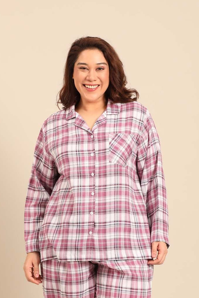 Violet Check Women's Cotton Shirt- Full Sleeves