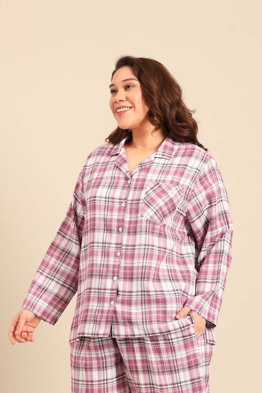 Violet Check Women's Cotton Shirt- Full Sleeves