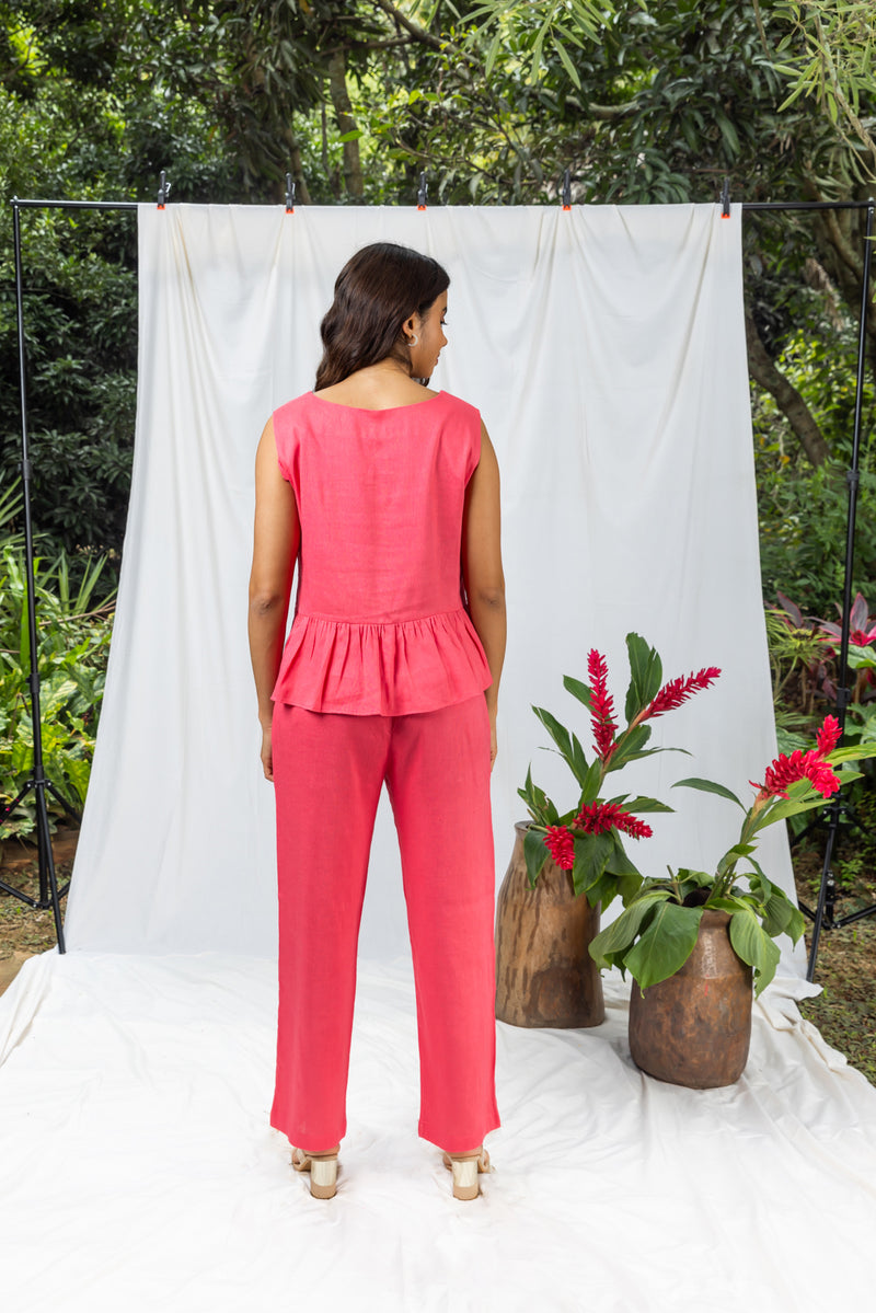 Ella Pink Linen Women's Lounge Pants Set