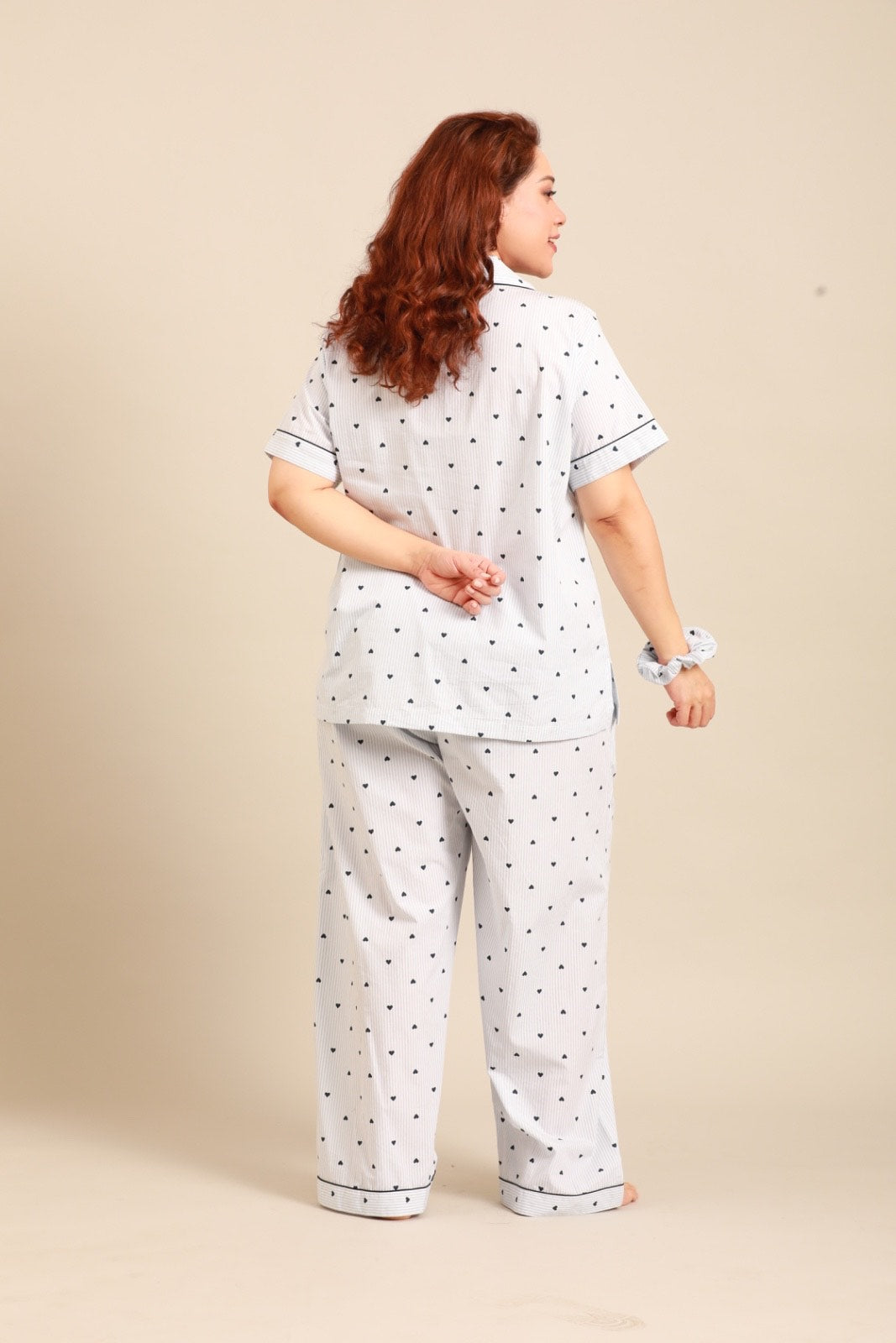 Lizzie Heart Cotton Women's Curve Pajama Set - Half Sleeves