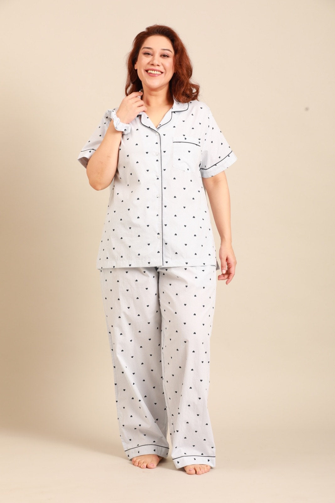 Lizzie Heart Cotton Women's Curve Pajama Set - Half Sleeves