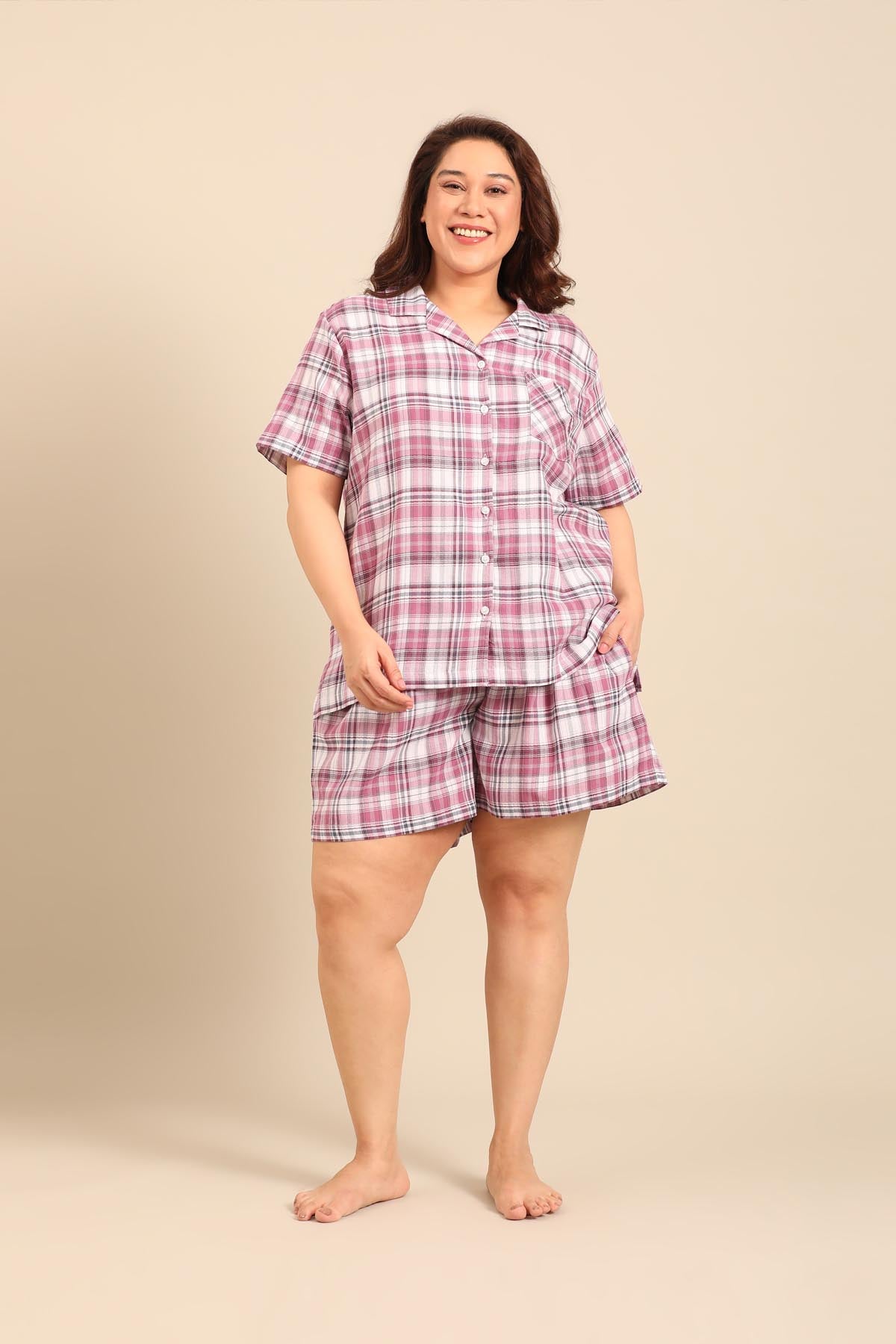 Violet Check Women's Cotton Shorts