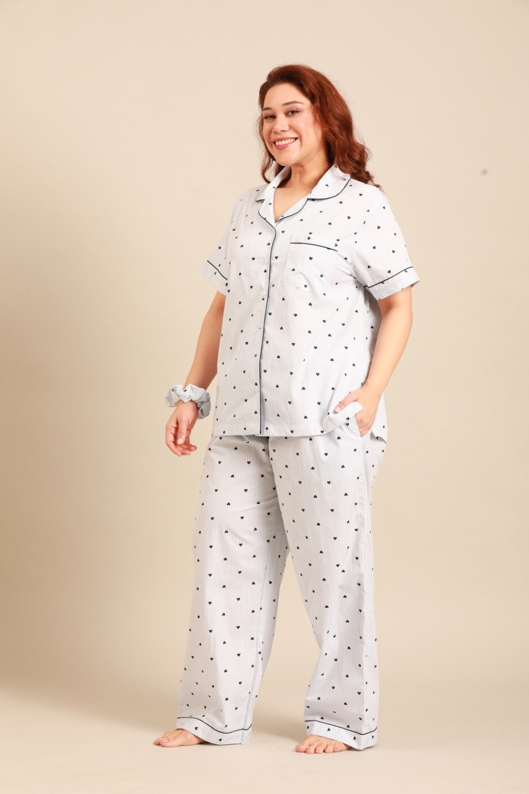 Lizzie Heart Cotton Women's Curve Pajama Set - Half Sleeves