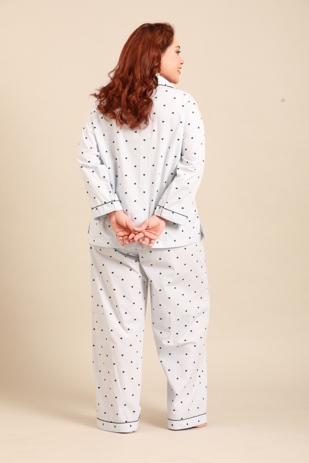 Lizzie Heart Cotton Women's Curve Pajama Set - Full Sleeves