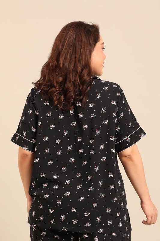 Kate Black Floral Women's Viscose Shirt Only - Half Sleeves